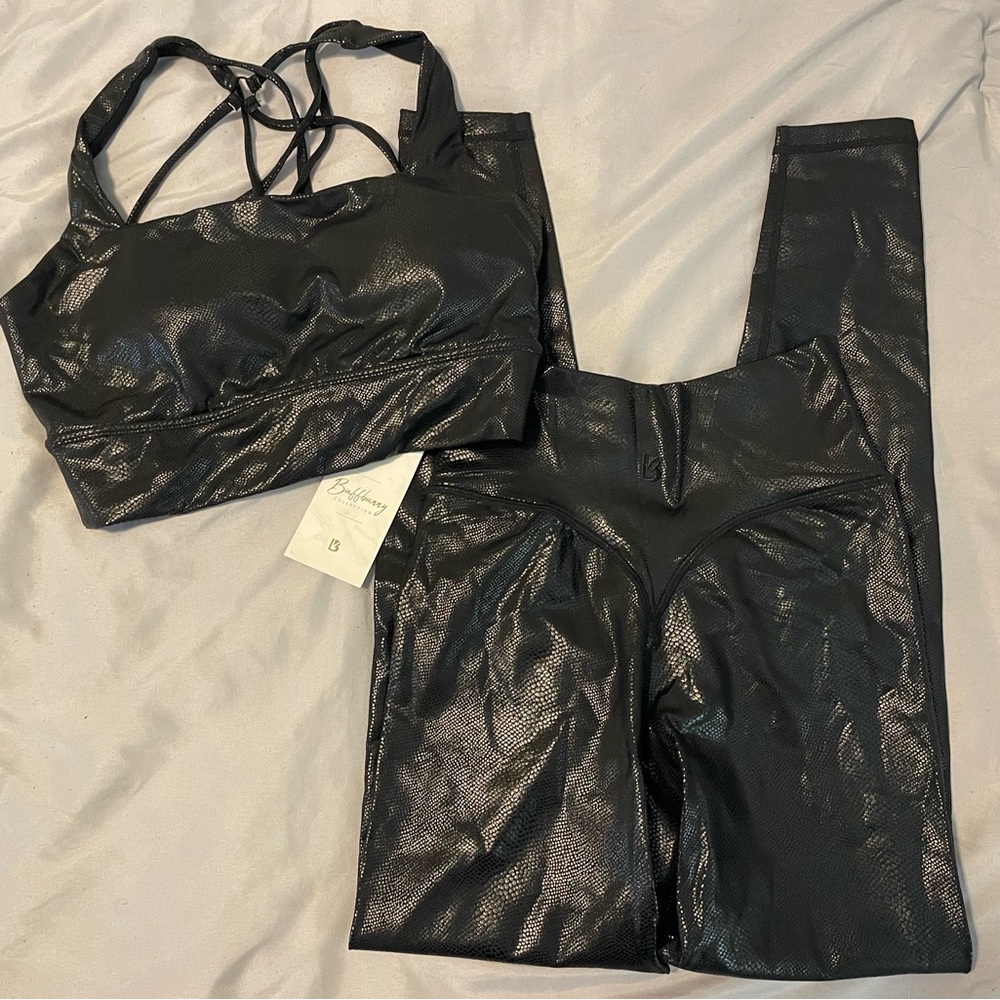 BuffBunny Black Shiny Leggings and Top Set